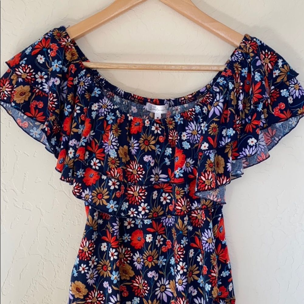 Ruffled floral dress maternity midi